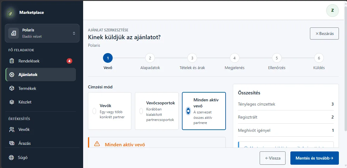 Az ajánlat-varázsló első lépése: címzettek kiválasztása